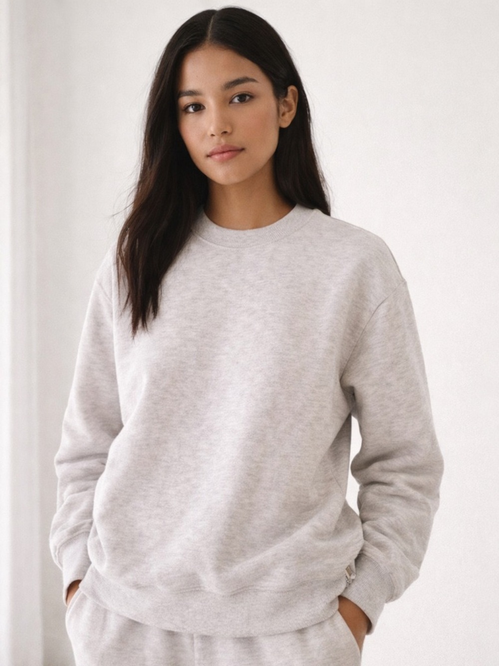 Aritzia Sweatfleece Perfect Crew Sweatshirt Heather Grey M | Minimalist Neutral